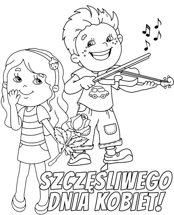 Online coloring book: Coloring page of a boy playing the violin for womens day